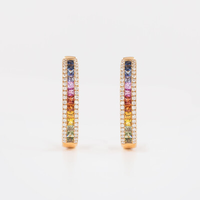 Créoles Rainbow or rose & saphirs multicolores