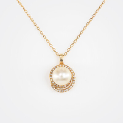 Collier or jaune, diamants & perle Gold  
