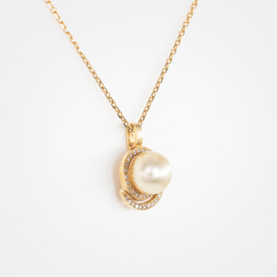 Collier or jaune, diamants & perle Gold  
