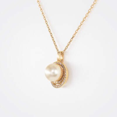 Collier or jaune, diamants & perle Gold  