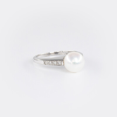 Bague or blanc, diamants & perle 