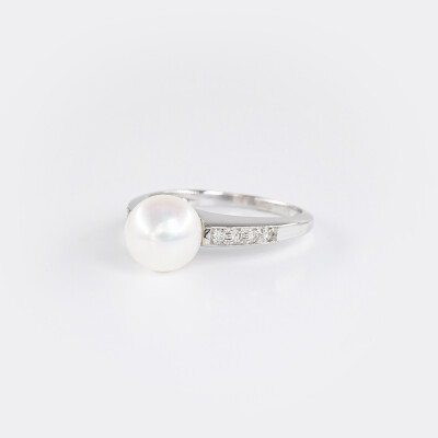 Bague or blanc, diamants & perle 