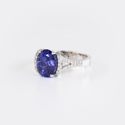 Bague Divine or blanc, tanzanite & diamants