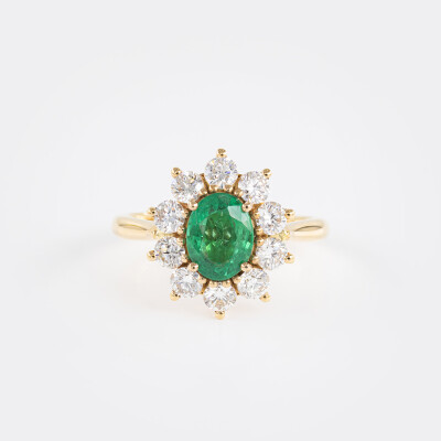 Bague Pompadour or jaune, émeraude & diamants