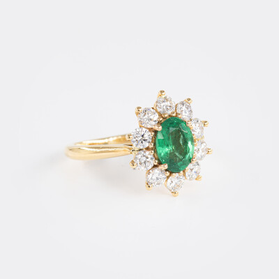 Bague Pompadour or jaune, émeraude & diamants
