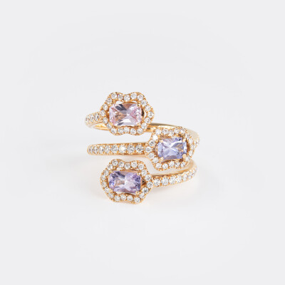 Bague Calyx Trilogie or rose, saphir & diamants