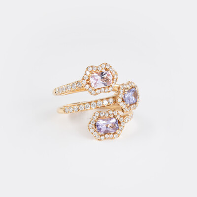 Bague Calyx Trilogie or rose, saphir & diamants