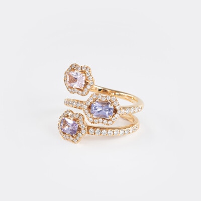Bague Calyx Trilogie or rose, saphir & diamants