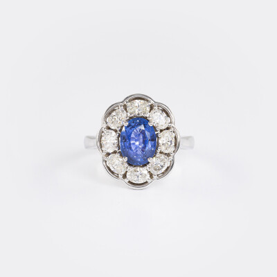 Bague Pompadour or blanc, saphir & diamants