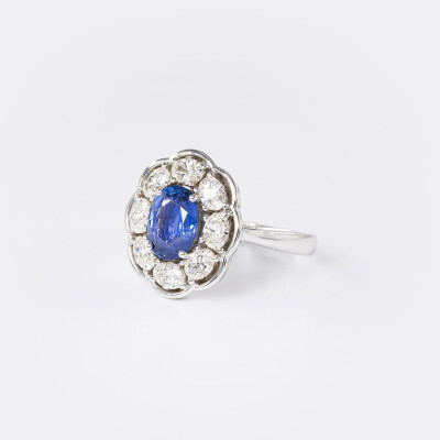 Bague Pompadour or blanc, saphir & diamants