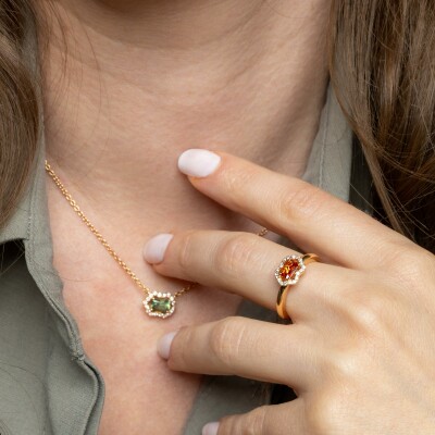 Bague Calyx or rose, saphir & diamants