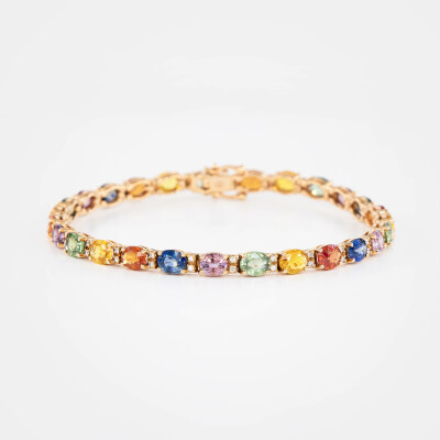Bracelet Arlequin or rose, saphirs & diamants 