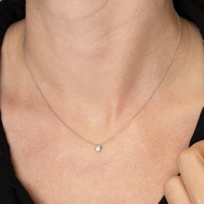 Collier Halo or blanc & diamants 