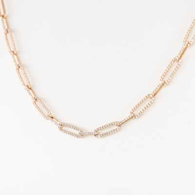 Collier Riviera or rose & diamants