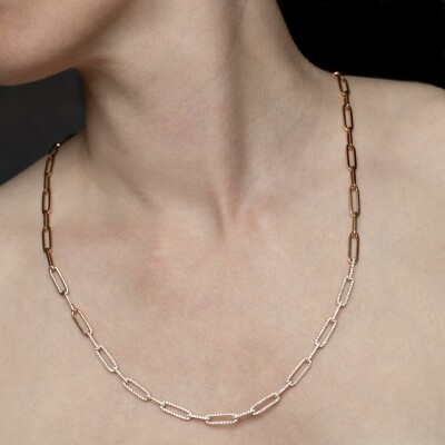Collier Riviera or rose & diamants