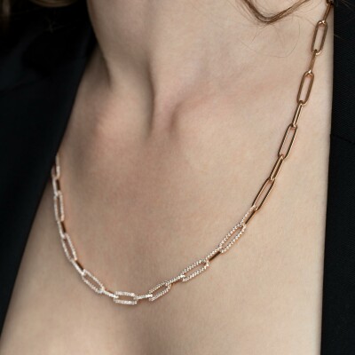 Collier Riviera or rose & diamants