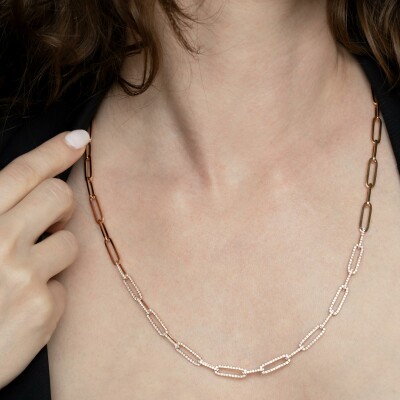 Collier Riviera or rose & diamants