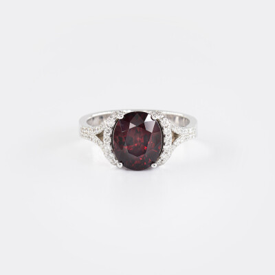 Bague Divine or blanc, rhodolite & diamants