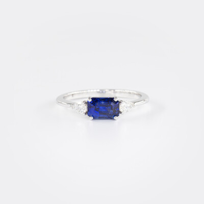 Bague Organzine or blanc, saphir & diamants