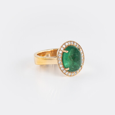 Bague Aura or rose & cabochon émeraude