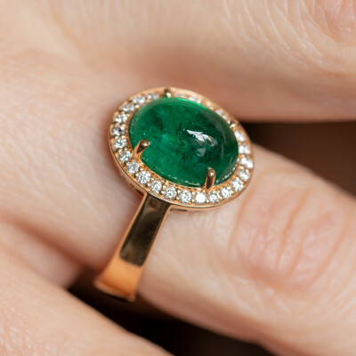 Bague Aura or rose & cabochon émeraude
