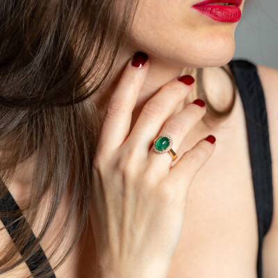 Bague Aura or rose & cabochon émeraude