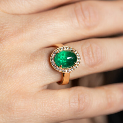 Bague Aura or rose & cabochon émeraude