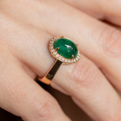 Bague Aura or rose & cabochon émeraude