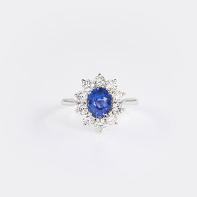 Bague Pompadour or blanc, saphir & diamants