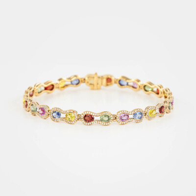 Bracelet Arlequin or rose & saphirs multicolores 