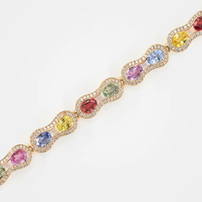 Bracelet Arlequin or rose & saphirs multicolores 