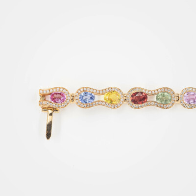 Bracelet Arlequin or rose & saphirs multicolores 
