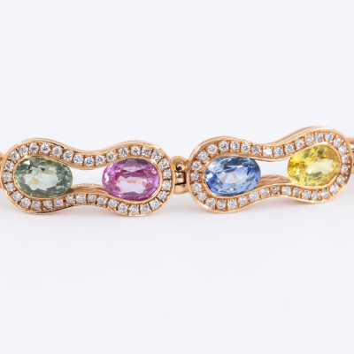 Bracelet Arlequin or rose & saphirs multicolores 