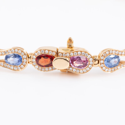 Bracelet Arlequin or rose & saphirs multicolores 