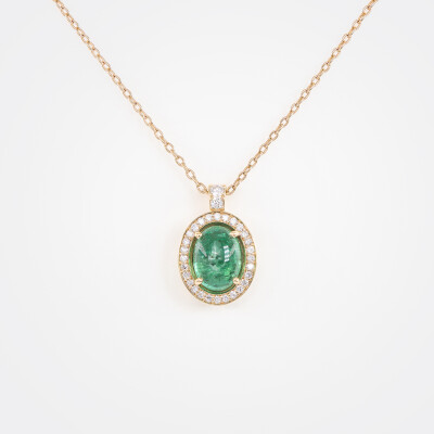 Collier Aura or rose, émeraude & diamants