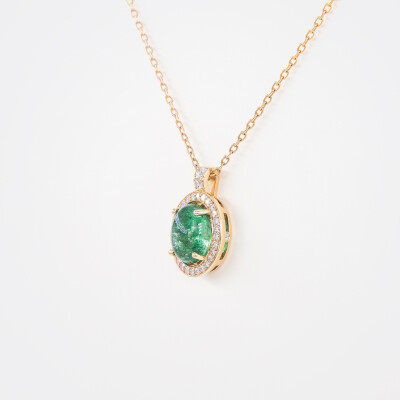 Collier Aura or rose, émeraude & diamants