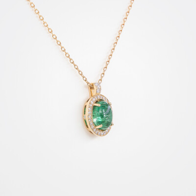 Collier Aura or rose, émeraude & diamants