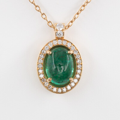 Collier Aura or rose, émeraude & diamants