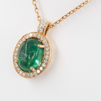 Collier Aura or rose, émeraude & diamants