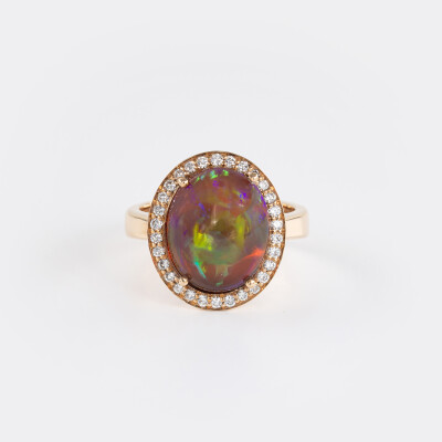 Bague Aura or rose & cabochon opale