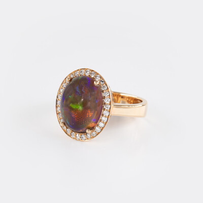 Bague Aura or rose & cabochon opale