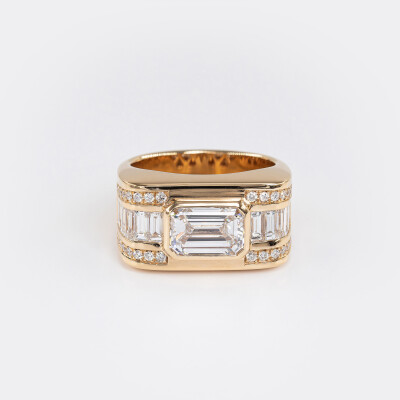 Bague Tank or rose & diamants 