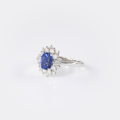 Bague Pompadour or blanc, saphir & diamants