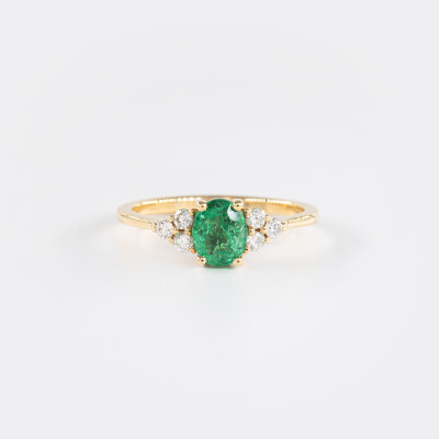 Bague Olympe or jaune, émeraude & diamants 