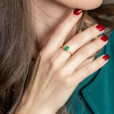 Bague Olympe or jaune, émeraude & diamants 