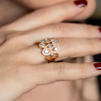 Bague Arlequin or rose & diamants 