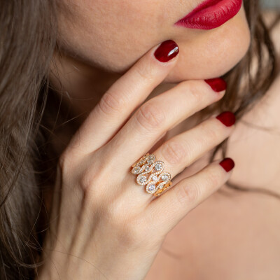 Bague Arlequin or rose & diamants 