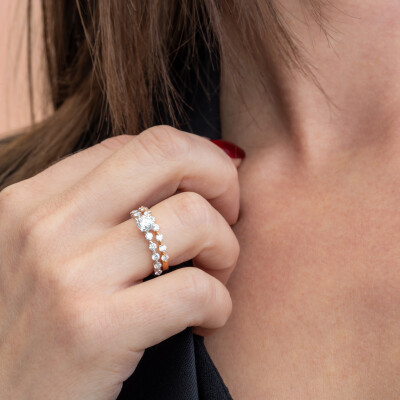 Alliance Toscane demi-tour or rose & diamants 