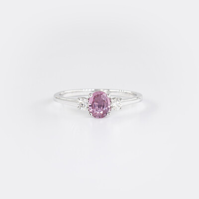 Bague Mademoiselle or blanc, saphir rose & diamants