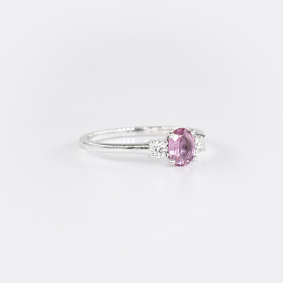 Bague Mademoiselle or blanc, saphir rose & diamants